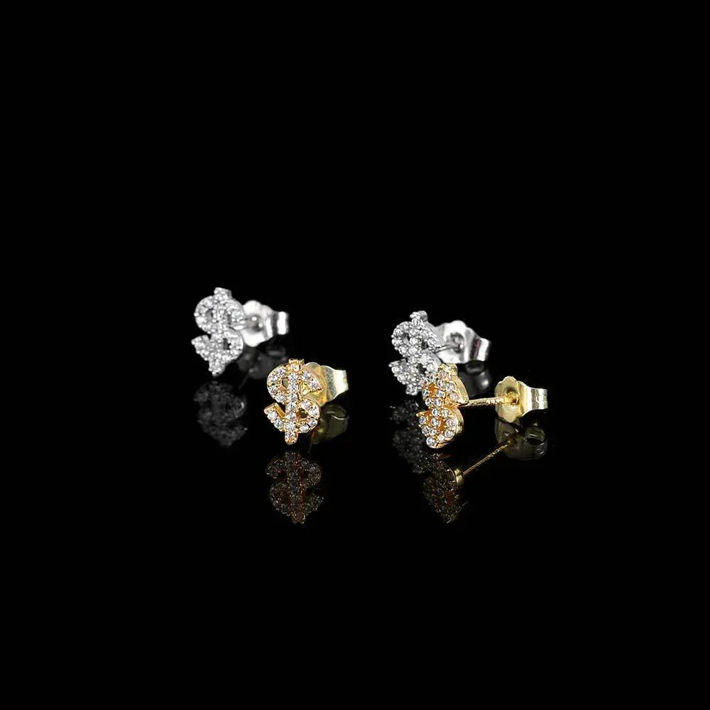 Hip Hop Dollar Sign Zircon Earrings for Men and Women | Simple Copper Earrings with Zircon Stones | Caratix Jewelry - CaratixJewelry